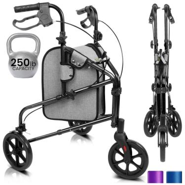 Imagem de Andador Adulto Idoso 3 Rodas Vive Mobility com Bolsa, Suporta até 113 Quilos, Preto