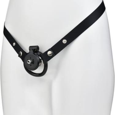Imagem de Gaiola de castidade de resina e aço inoxidável com cinto vestível, fechaduras negativas e planas, desviador de urina, 2 chaves e 4 anéis de tamanho - quatro opções de cores (preto, uso)