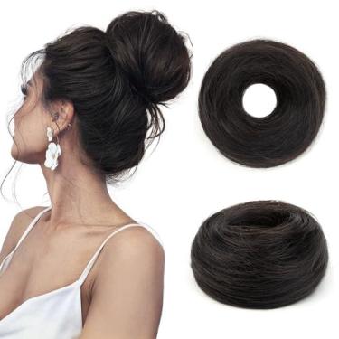 Imagem de TANJET Extensão de coque de cabelo humano, ondulado, elástico, natural, encaracolado, updo 100% cabelo humano real #1B, coque bagunçado com faixa elástica, extensões de rabo de cavalo (#1B natural
