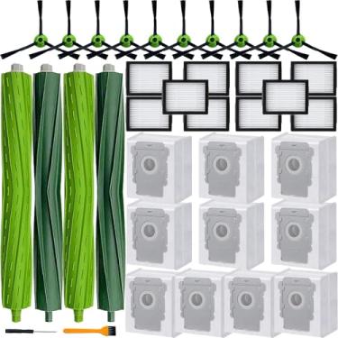 Imagem de Peças de reposição para irob-ot roo-mba i7 i7+ i3 i3+ i4 i4+ i5 i5+ i6 i6+ i8 i8+ j7 j7+/Plus j8 j8+ E5 E6 E7 acessórios de aspirador de pó, 2 rolos de borracha, 10 filtros, 10 escovas laterais, 10