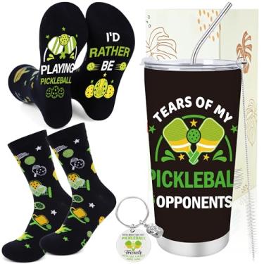 Imagem de Keluna Presentes de Pickleball para homens - 3 peças de presentes de bola de pickle, copo PB de 590 ml, meias, chaveiro, acessórios engraçados de pickleball presente para pai, avô, marido, irmão