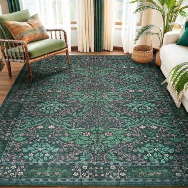 Imagem de WEZVIX Tapete verde escuro, 15 x 23 cm, lavável à máquina para sala de estar, entrada de quarto, casa de fazenda, berçário, escritório, pilha baixa, resistente a manchas e deslizamentos, grande tapete