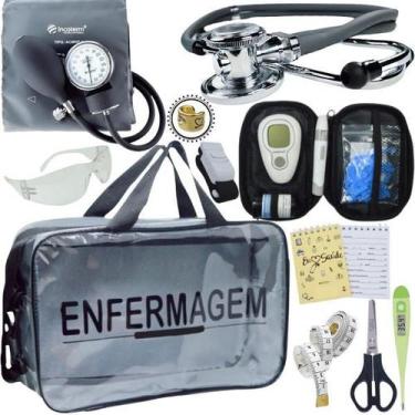 Imagem de Kit Bolsa Transparente Aparelho de Pressão Aneroide Medidor de Glicose