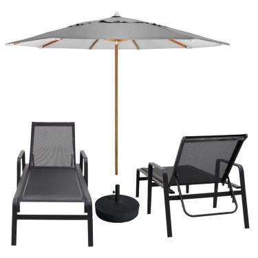 Imagem de Kit 2 Espreguiçadeiras Piscina Sevilha + Guarda Sol Praia Com Base Preto