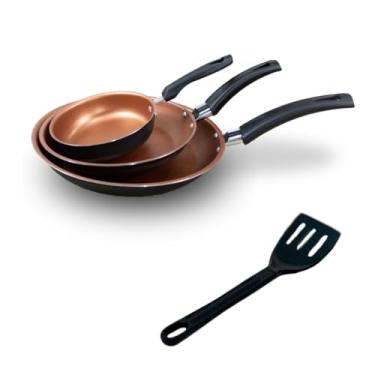 Imagem de Kit Frigideira, Conjunto de Frigideira 3 Peças Antiaderente Teflon, Limpeza Fácil E Alimentos Que Deslizam sem Esforço(Cobre)