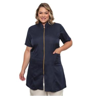 Imagem de Jaleco Feminino Malta Plus Size Azul Marinho Manga Curta - Gardenia Ja