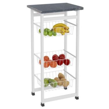 Imagem de Fruteira Cozinha Aço Granito Chão Porta Frutas - Branco - Elite Aço