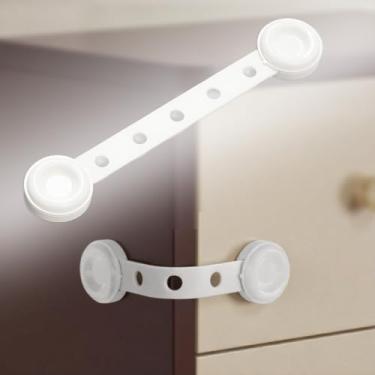 Imagem de 2 fechaduras de segurança de gaveta multiuso – Trava ajustável com várias engrenagens para armário armário geladeira fácil instalação sem perfuração sem resíduos (branco)