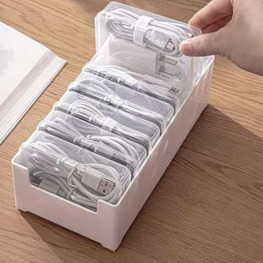Imagem de Caixa organizadora de cabos com várias caixas, armazenamento de cabos de mesa para carregador, acessórios de uso em casa, escritório, viagens (20 x 10 x 6 cm)