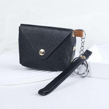 Imagem de Mini carteira feminina portátil: porta-moedas bonito de couro PU para moedas, dinheiro, chaves e batom, Preto, Tendência