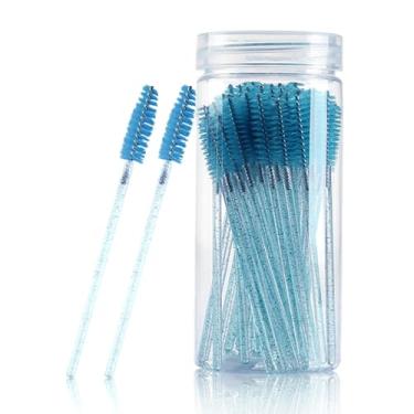 Imagem de Pacote com 100 pincéis de cílios descartáveis para varinhas de rímel, spoolies, escova de cílios para extensões de cílios, ferramentas de maquiagem de sobrancelha (turquesa)