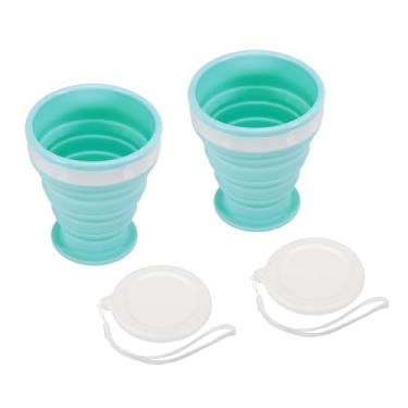 Imagem de Copo dobrável, 2 unidades, 200 ml, copo dobrável de silicone, portátil, para acampamento, caminhada, exterior, azul