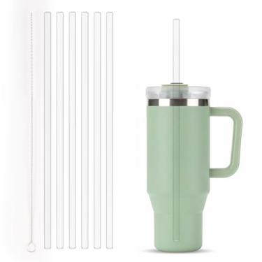 Imagem de Pacote com 6 canudos de substituição compatíveis com copo Stanley 30/1,134 g, canudo transparente reutilizável com escova de limpeza