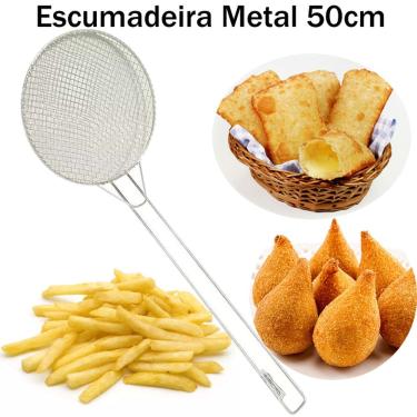 Imagem de Escumadeira Peneira para Fritura 50 cm - Modelo Industrial Batata Pastel Salgados Coxinhas - Grande - INOX - PANAMI
