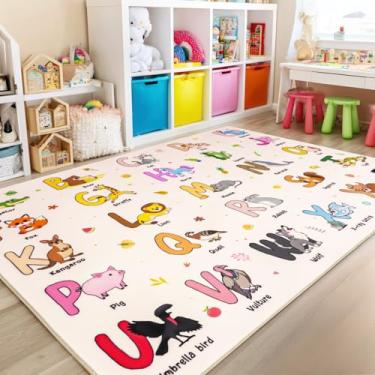 Imagem de Bolacrom Tapetes infantis para sala de jogos, 20 x 25 m, tapete educativo para aprender o alfabeto ABC, macio, lavável à máquina, antiderrapante, fofo, animais para sala de aula, berçário, decoração