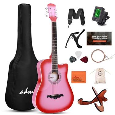 Imagem de ADM Conjunto de guitarra acústica de 96,5 cm para iniciantes e adultos com aulas online, conjunto de guitarra Acustica Cutaway Wood Acustica para iniciantes com bolsa para shows, alça, cordas de aço