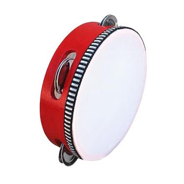 Imagem de RiToEasysports Pandeiro de Madeira Com Jingles Sino de Mão Tambor Crianças Instrumento de Percussão Educacional para Concertos e Entretenimento (6 polegadas vermelho)
