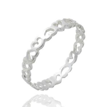 Imagem de Anel Aparador Aliança Feminino Elo Coração Amor Prata Lei - Lojas La+N