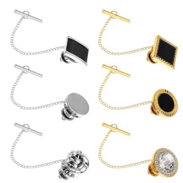 Imagem de 6 peças de prendedores de gravata para homens com clipes de corrente acessórios de terno fechos de embreagem para gravatas regulares casamento aniversário de negócios chapéu de festa de aniversário