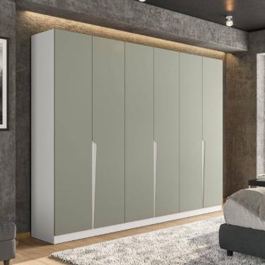 Imagem de Guarda Roupa Roupeiro 6 Portas 4 Gavetas Porto Branco Verde Politorno Móveis