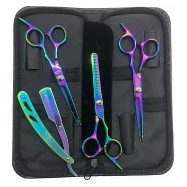 Imagem de Kit Tesoura para cuidados pessoais e Tosa pet caes gatos Precisão e Conforto no Toque com Estojo de couro sintético para armazenamento