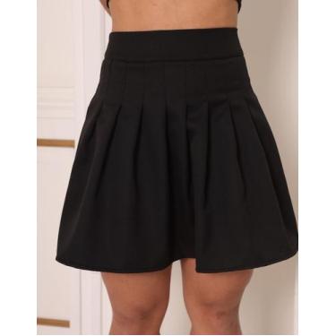 Imagem de Saia Feminina Alfaiataria Rodada Plissada Cós Alto - Generica, Preto, 