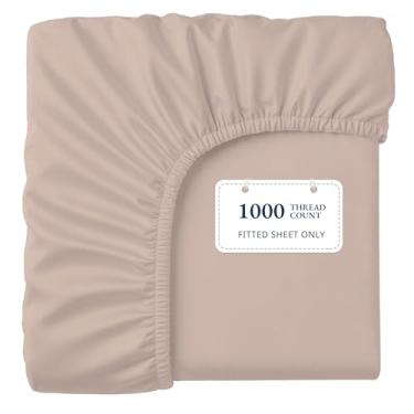 Imagem de Lane Linen Lençol de elástico 100% algodão egípcio California King Size (182,88 cm x 213,4 cm + 38,1 cm) - Tecido de cetim elegante, ultramacio, respirável, altamente durável, bolsos profundos de até