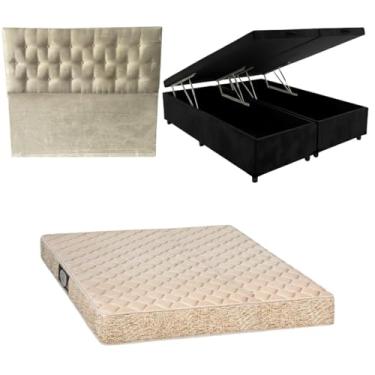 Imagem de Cama Box Baú Bipartida Blindada com Colchão de Espuma Toulon D33 + Cabeceira Botonê (SUEDE PRETO, Queen)