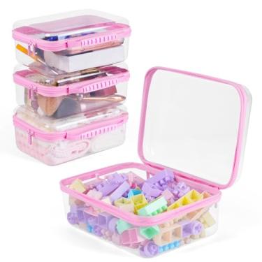 Imagem de 4 peças, capa rígida transparente com zíper, caixa de armazenamento portátil para maquiagem, higiene pessoal, viagens, caixas de armazenamento duráveis e à prova d'água, estojo de plástico com zíper