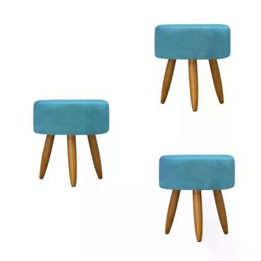 Imagem de Kit 03 Puff Decorativo Redondo - Azul Turquesa Azul Turquesa