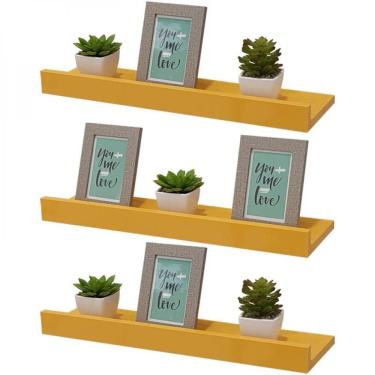 Imagem de Kit 3 Prateleiras Porta Quadros 60X15cm Amarela Invisível