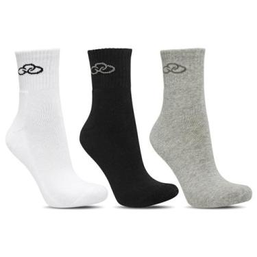 Imagem de Kit com 3 Pares de Meia Unissex Preta, Branca e Cinza - Olympikus, 33/