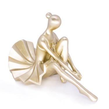 Imagem de Escultura Bailarina Decorativa Em Poliresina Dourado 23 cm F04 - D'Ros