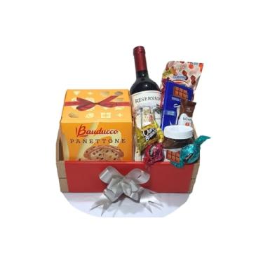 Imagem de Cesta Natal Luxo Presente Chocolate Suíço, Panetone, Vinho