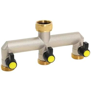 Imagem de LUMINFLY Divisor de fluxo de água de 3 vias em latão, válvula 3/4 com botões ajustáveis, ideal para sistemas de jardim, gramado e irrigação