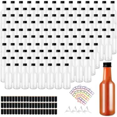 Imagem de LECEHIVO 120 garrafas de molho picante com tampa de rosca preta à prova de vazamento, pequenos potes de vinho de plástico, garrafas transparentes vazias para molho de cozinha, molho de salada, xarope