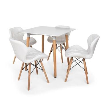 Imagem de Kit Mesa Jantar Eiffel 80x80 Branca + 04 Cadeiras Slim - Branca - Maga