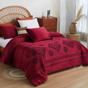 Imagem de EVENHUG Jogo de cama Queen de veludo, 3 peças, vinho, aconchegante, fofo, com 1 edredom e 2 fronhas (228 x 228 cm)