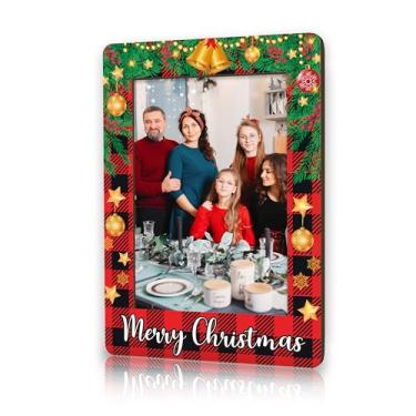 Imagem de Moldura magnética de Natal, porta-retratos magnéticos de Feliz Natal para armário de geladeira para casa, presentes de Natal de inverno para amigos da família, mini ímãs de moldura de madeira para