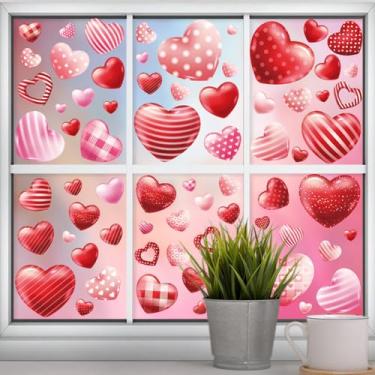 Imagem de Decalques com padrão de coração adesivos rosa e vermelho reutilizáveis de vinil estático design frente e verso para janelas de vidro portas espelhos decoração de festa 9 folhas