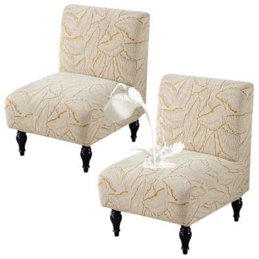 Imagem de Buenanir Pacote com 2 capas de cadeira com detalhes sem braços, impermeável, elástica, sem braços, jacquard sem braços, capas protetoras de móveis para sala de estar, hotel, dourado
