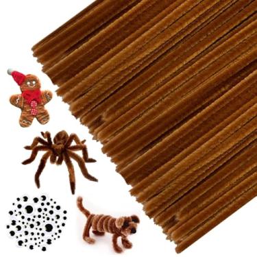 Imagem de URSDIART (350 pçs/conjunto) limpadores de cachimbo marrom e olhos agitados, cor sólida, hastes de chenille, limpadores de cachimbo a granel 30,5 cm para artesanato criativo, materiais de arte de