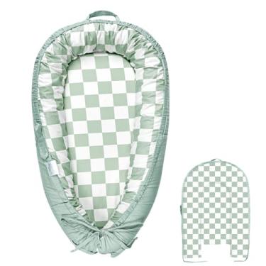 Imagem de DILIMI Capa de espreguiçadeira de bebê, capa de substituição de ninho de bebê de algodão para meninas e meninos, capa macia e respirável reversível para espreguiçadeiras para recém-nascidos, xadrez