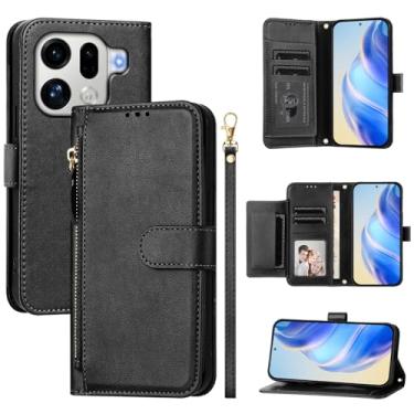 Imagem de Kukoufey Capa compatível com Oppo Find X9 Pro 5G, compatível com Oppo Find X9 Pro 5G CPH2791 PLG110 Flip PU Leather Zipper Wallet Capas protetoras pretas
