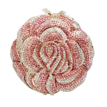 Imagem de DKQXEIM Bolsa feminina de luxo com strass para noite com strass e cristal rosa, bolsa floral para formatura e coquetéis, rosa