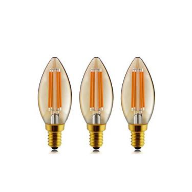 Imagem de helloify Lâmpada de candelabro Edison LED vintage regulável B11, equivalente a 60W, alto brilho, branco quente 2500K, vidro âmbar, estilo velas/lustre, base de parafuso E12, pacote com 3