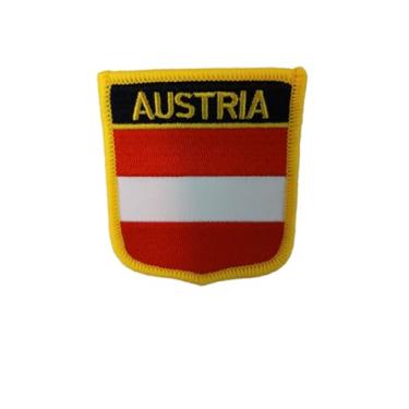 Imagem de XIAOYATOU 1 emblema bordado com escudo da bandeira da Áustria PSC, emblema nacional de ferro, 7 x 6 cm, borda amarela (Áustria)