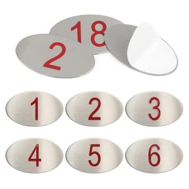 Imagem de NumRealm Números ovais de armário de armário, etiquetas de sinalização de mesa gravadas em aço inoxidável 304 - números vermelhos 1 a 10