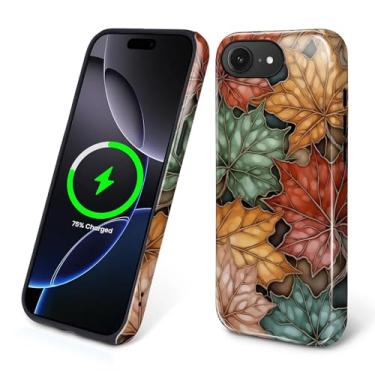 Imagem de ZHEGAILIAN Capa magnética para iPhone 16e, compatível com MagSafe Hard Shell de silicone macio 2 em 1 híbrido à prova de choque capa protetora contra quedas outono inverno folha de bordo