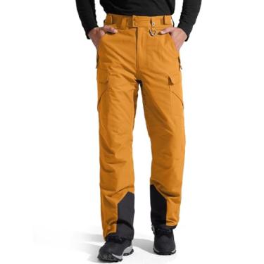 Imagem de FREE SOLDIER Calças masculinas impermeáveis com isolamento de neve inverno esqui snowboard calças com bolsos com zíper (laranja GG (42-44)/34L)